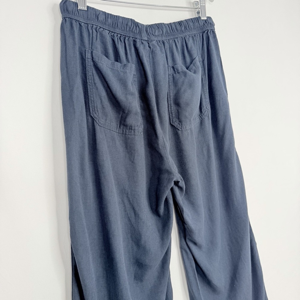 Splendid Crop Linen & Viscose Pants Wide Leg Navy Drawstring Elastic Waist Small - Picture 11 of 14